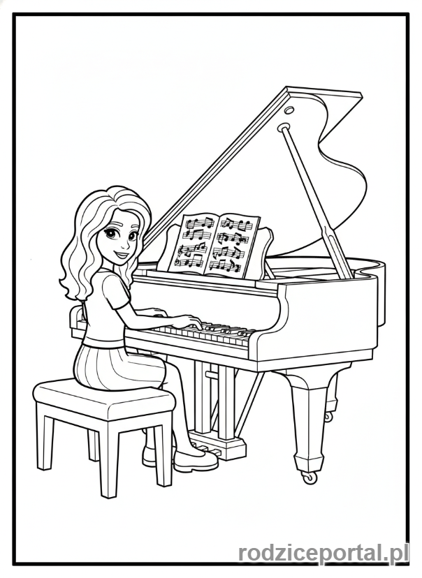 Kolorowanka Lego Friends - Andrea grająca na pianinie.