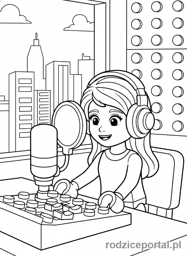Kolorowanka Lego Friends - Andrea prowadząca audycję radiową.