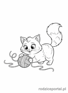 Kolorowanka Lego Friends - Kotek Lego Friends bawiący się kłębkiem wełny.