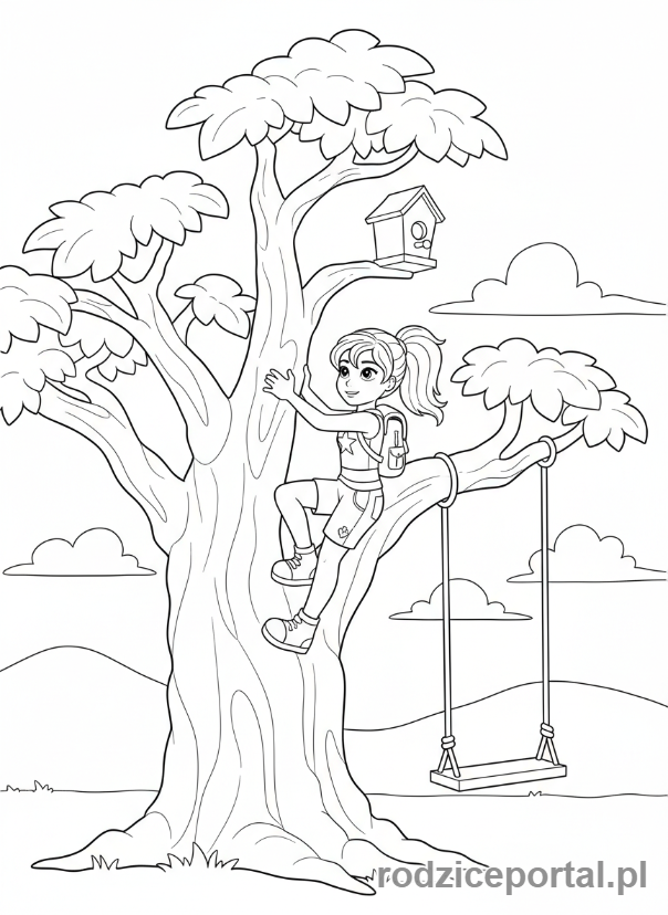 Kolorowanka Lego Friends - Mia wspinająca się na drzewo.