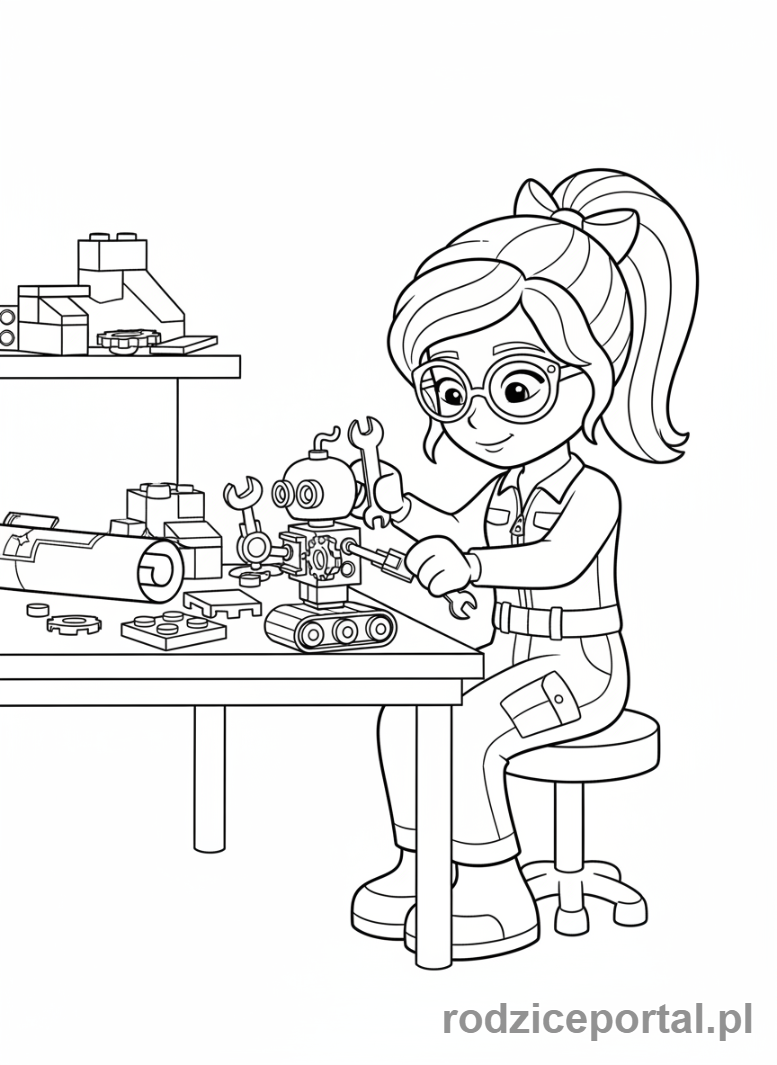 Kolorowanka Lego Friends - Olivia budująca robota.