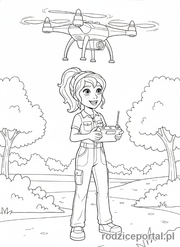 Kolorowanka Lego Friends - Olivia latająca dronem.