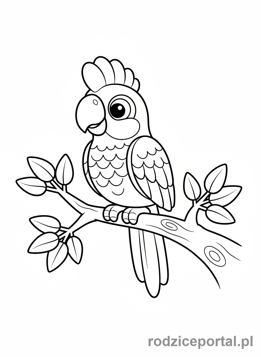 Kolorowanka Lego Friends - Papuga Lego Friends siedząca na gałęzi.