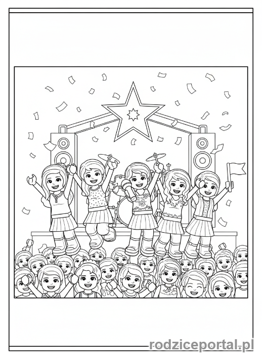 Kolorowanka Lego Friends - Przyjaciółki na koncercie.