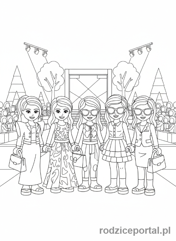 Kolorowanka Lego Friends - Przyjaciółki na pokazie mody.
