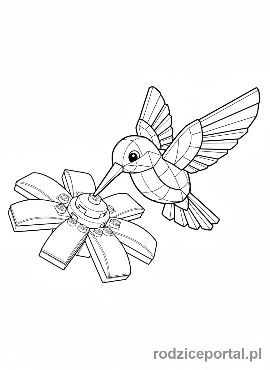 Kolorowanka Lego Friends - Ptak koliber Lego Friends pijący nektar.
