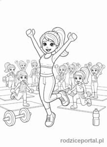 Kolorowanka Lego Friends - Stephanie prowadząca zajęcia fitness.