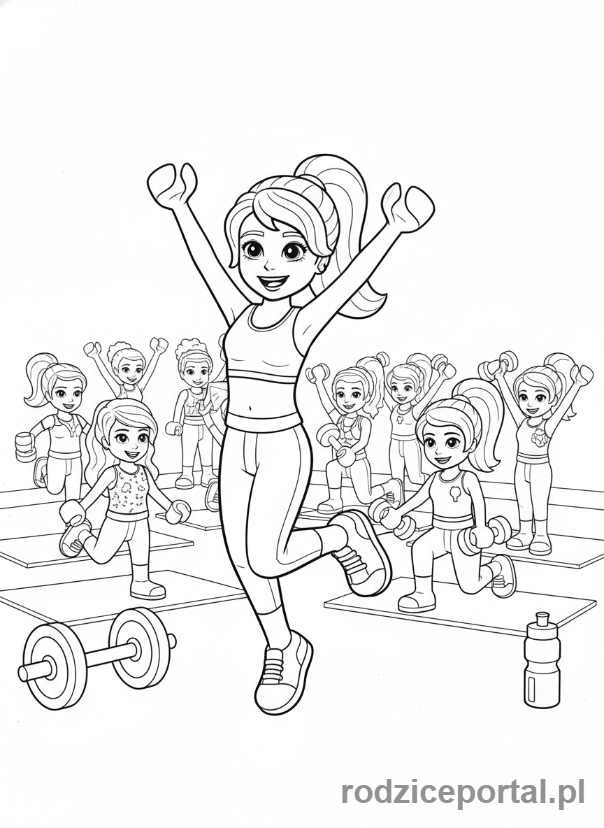 Kolorowanka Lego Friends - Stephanie prowadząca zajęcia fitness.