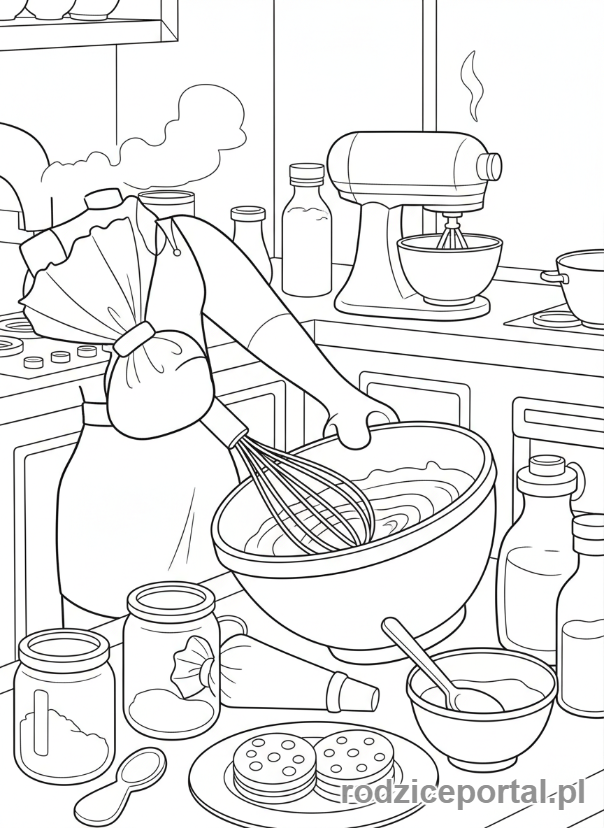 Kolorowanka Lego Friends - Stephanie przygotowująca deser.