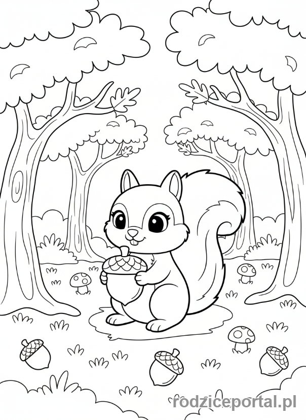 Kolorowanka Lego Friends - Wiewiórka Lego Friends zbierająca orzechy.