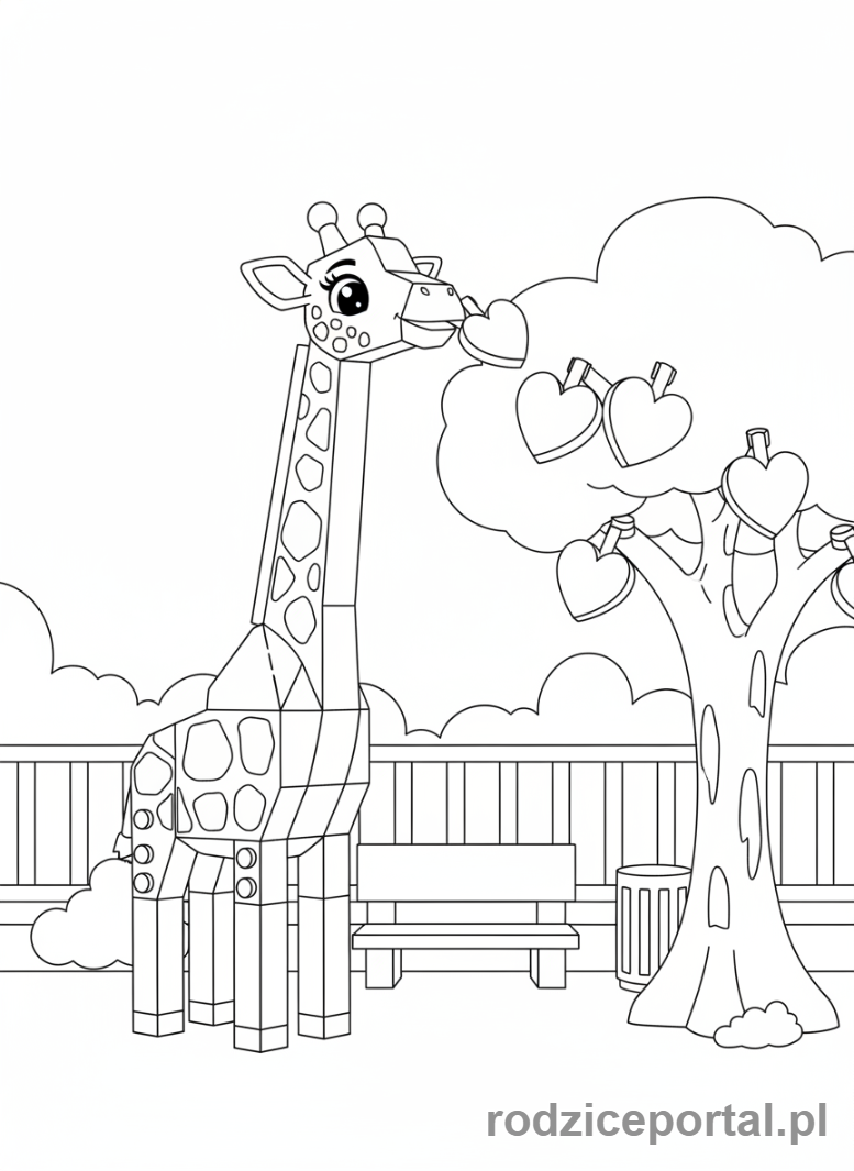 Kolorowanka Lego Friends - Żyrafa Lego Friends w zoo.