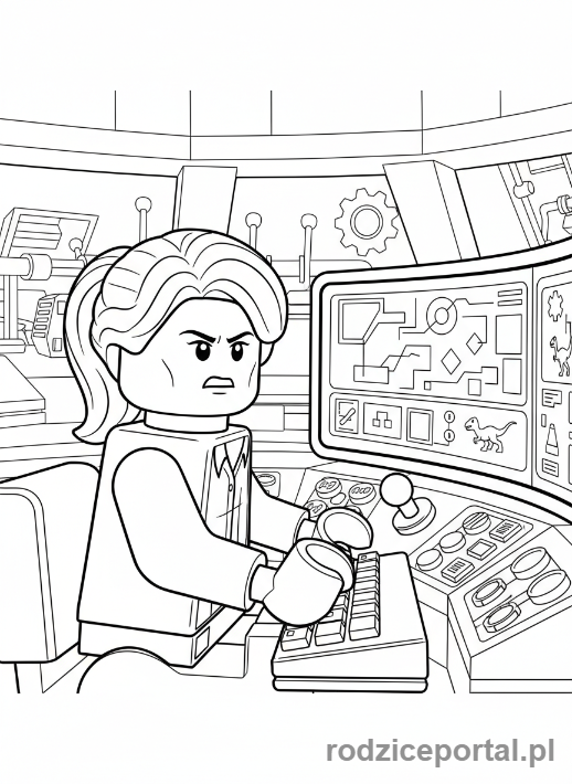 Kolorowanka Lego Jurassic World - Claire Dearing w centrum kontroli