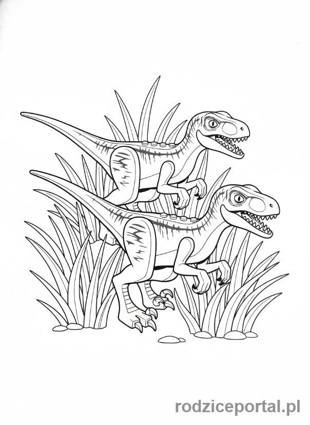 Kolorowanka Lego Jurassic World - Dwa Lego raptory polujące