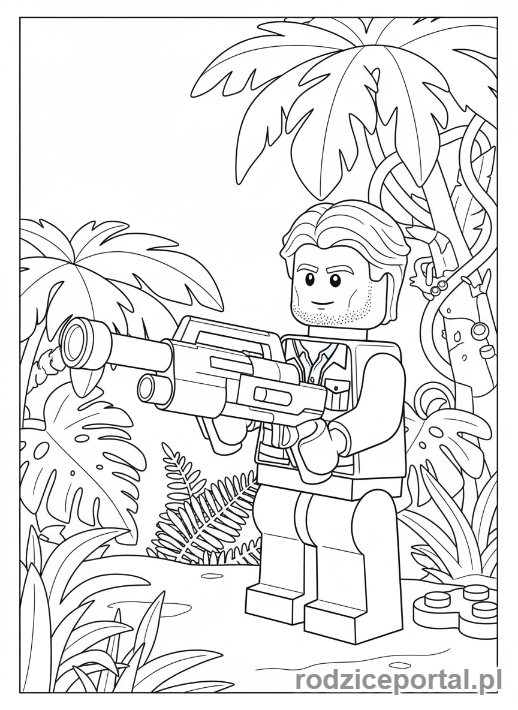 Kolorowanka Lego Jurassic World - Owen Grady z usypiającym miotaczem strzałek