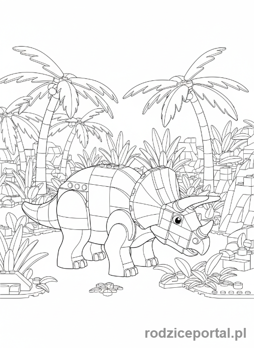 Kolorowanka Lego Jurassic World - Spokojny Triceratops na wyspie