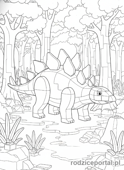 Kolorowanka Lego Jurassic World - Stegozaur w gęstym lesie