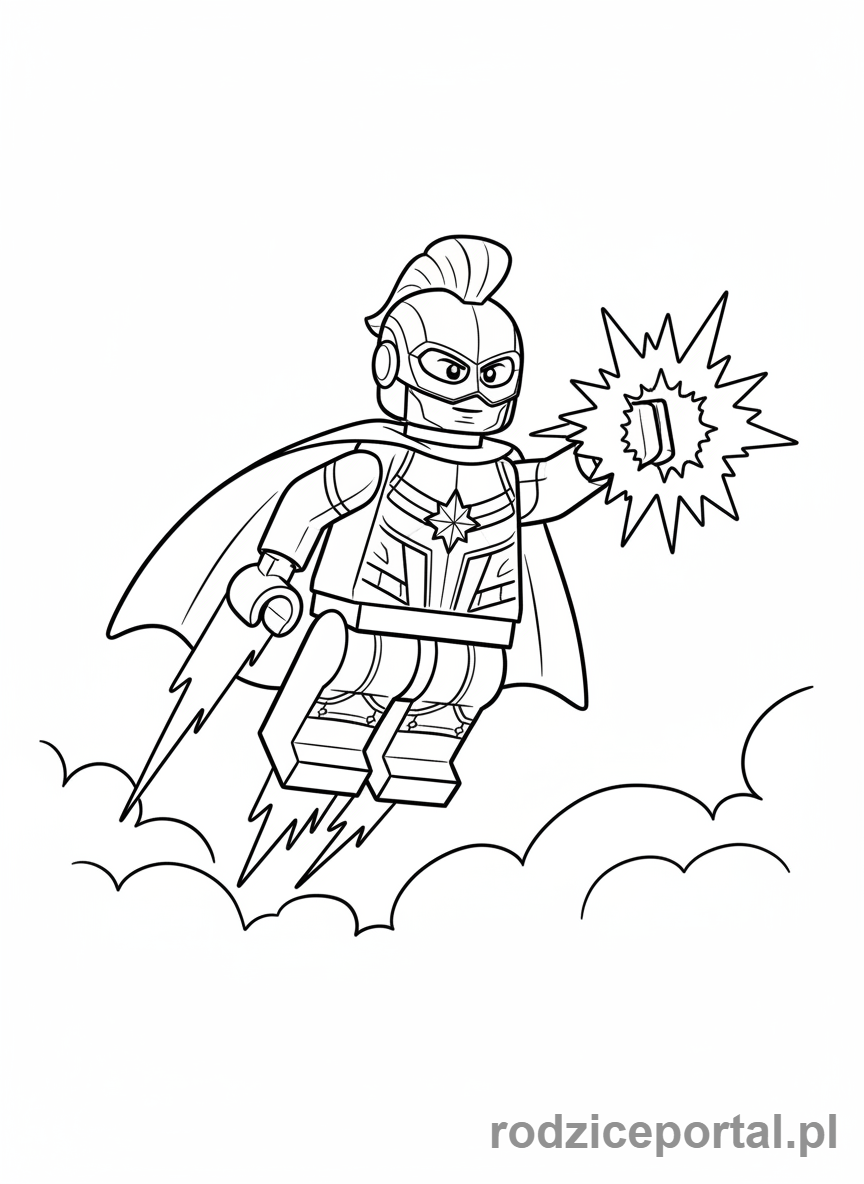 Kolorowanka Lego Marvel - Lego Captain Marvel latająca z energią