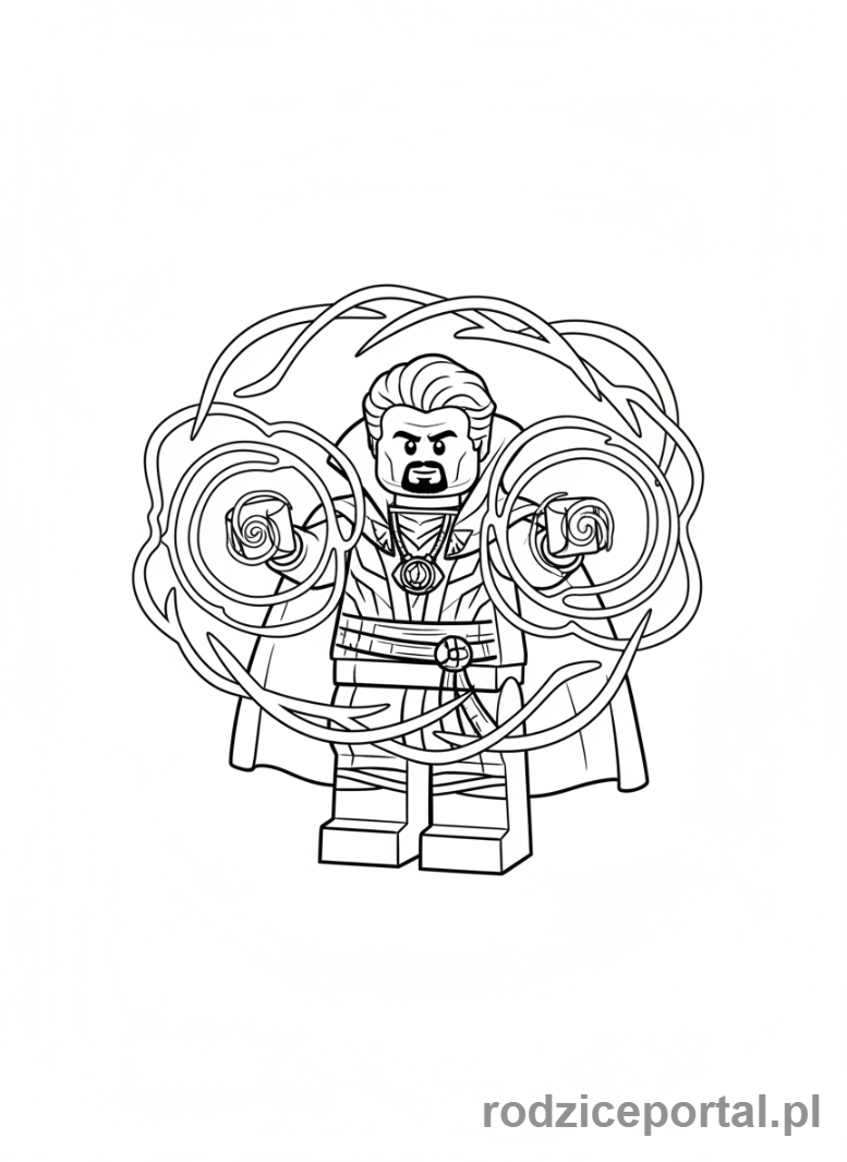 Kolorowanka Lego Marvel - Lego Doktor Strange rzucający mistyczne zaklęcie