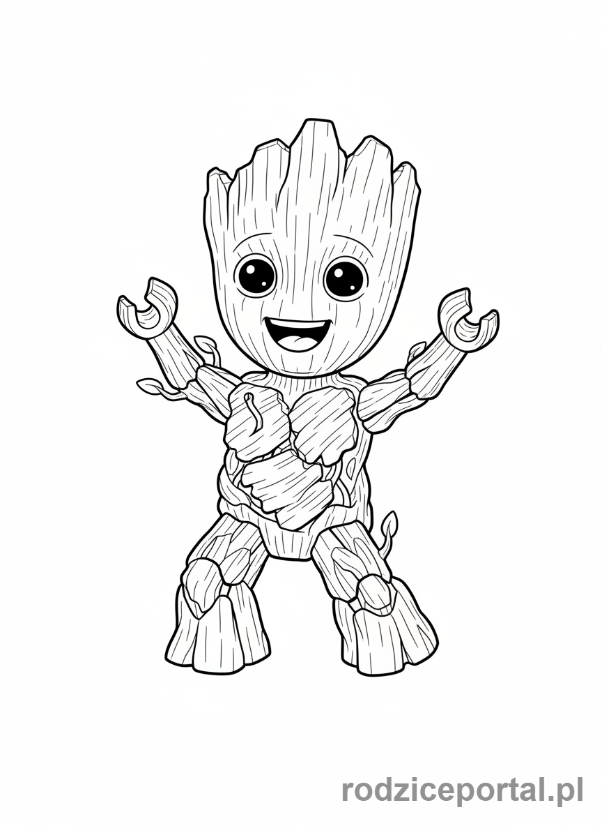 Kolorowanka Lego Marvel - Lego Groot tańczący, z uśmiechem
