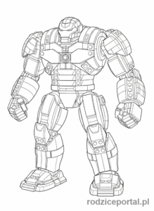 Kolorowanka Lego Marvel - Lego Hulkbuster, potężna zbroja Iron Mana