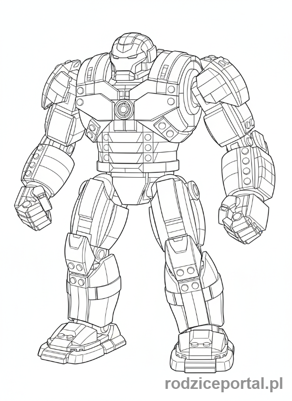 Kolorowanka Lego Marvel - Lego Hulkbuster, potężna zbroja Iron Mana