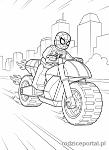 Kolorowanka Lego Marvel - Lego Spider-Man na motocyklu