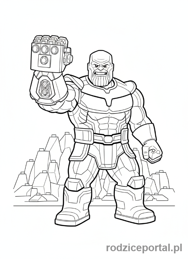 Kolorowanka Lego Marvel - Lego Thanos z Rękawicą Nieskończoności