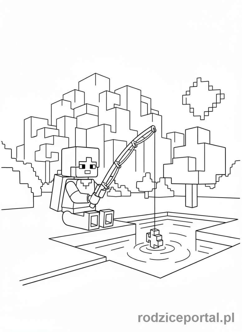 Kolorowanka Lego Minecraft - Alex łowiąca ryby