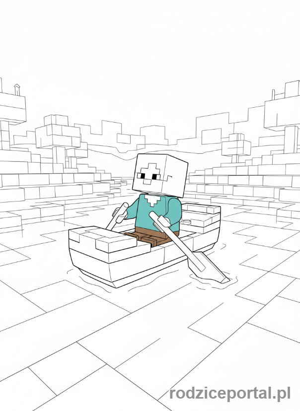 Kolorowanka Lego Minecraft - Alex w łódce