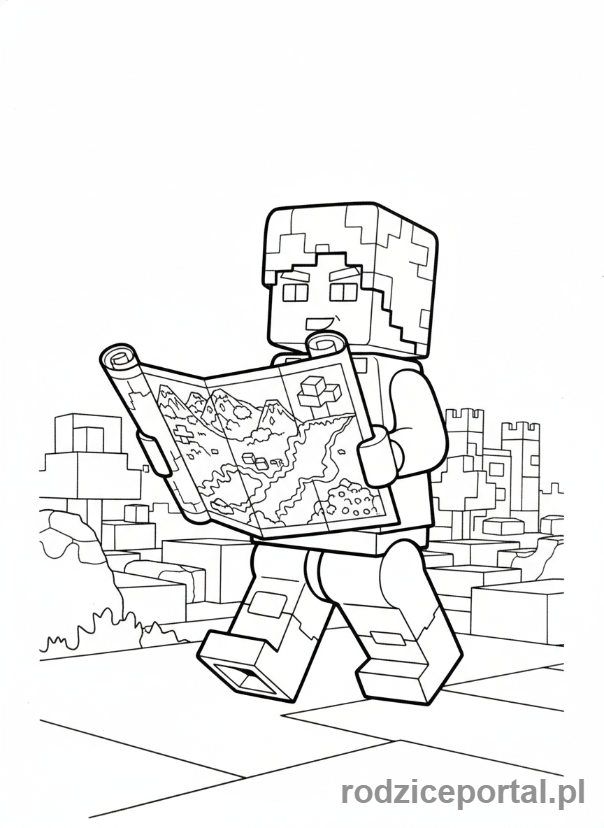 Kolorowanka Lego Minecraft - Alex z mapą