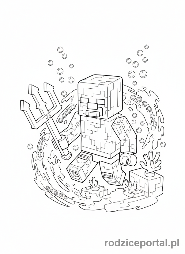 Kolorowanka Lego Minecraft - Drowned Zombie pod wodą