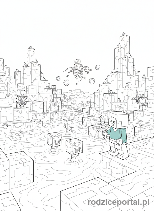 Kolorowanka Lego Minecraft - Eksploracja Netheru