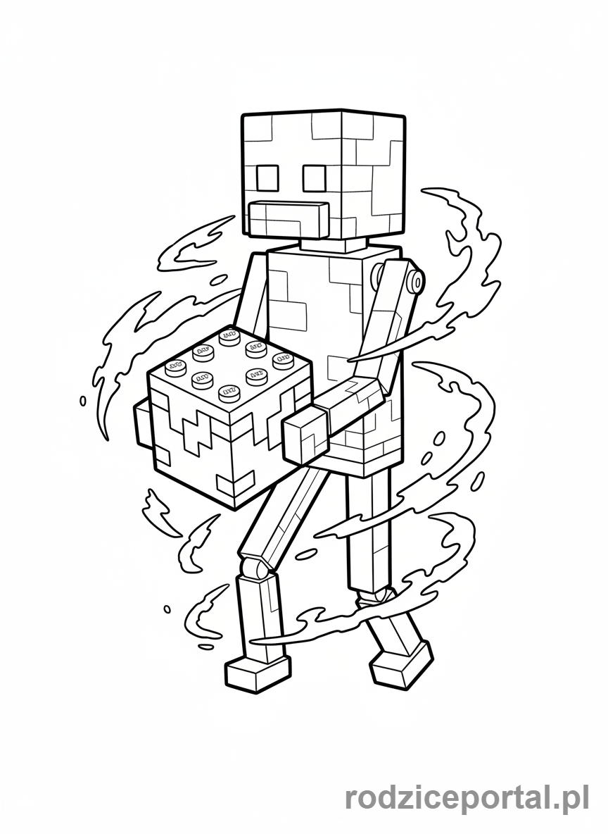Kolorowanka Lego Minecraft - Enderman Lego Minecraft teleportujący się z blokiem