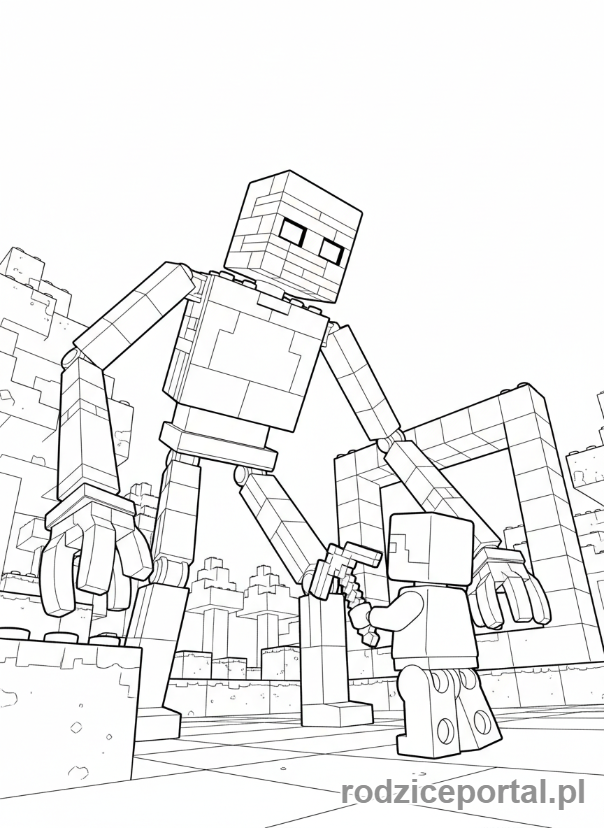 Kolorowanka Lego Minecraft - Enderman nad Steve'em