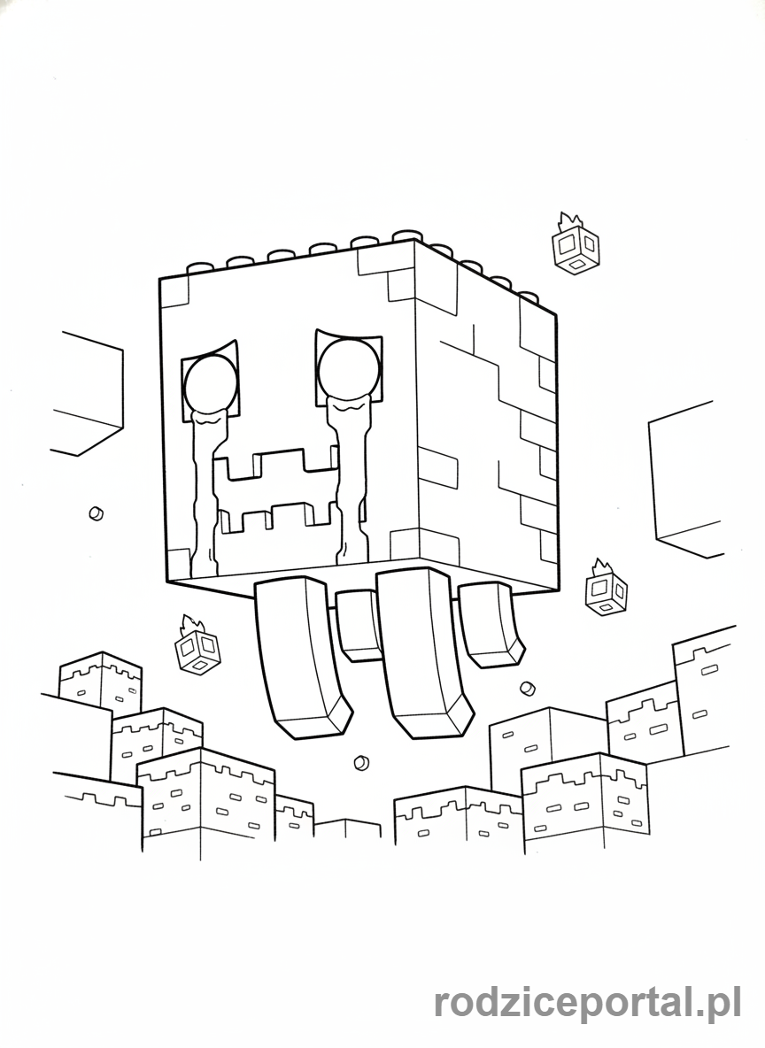 Kolorowanka Lego Minecraft - Ghast latający w Netherze