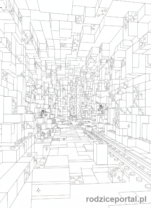 Kolorowanka Lego Minecraft - Jaskinia pełna szmaragdów