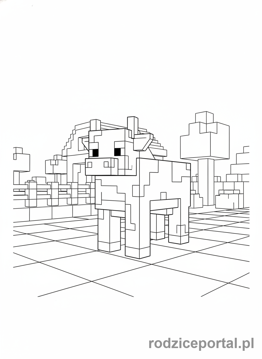 Kolorowanka Lego Minecraft - Krowa na farmie