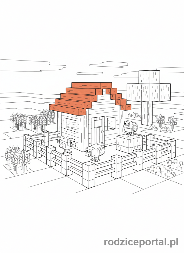 Kolorowanka Lego Minecraft - Kurnik i kurczaki