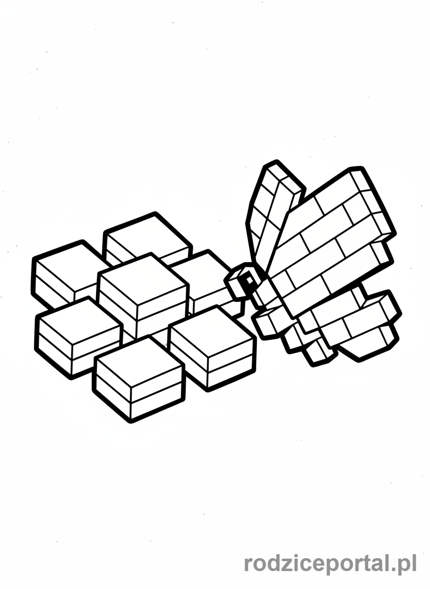 Kolorowanka Lego Minecraft - Kwiatek i motyl