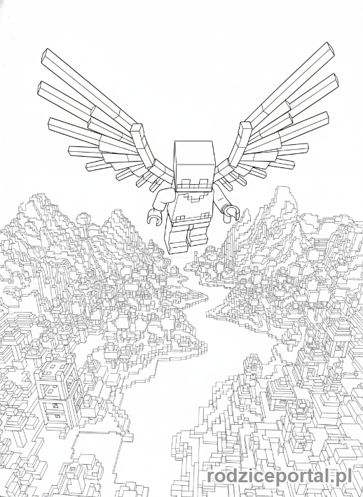 Kolorowanka Lego Minecraft - Latanie z elytrami