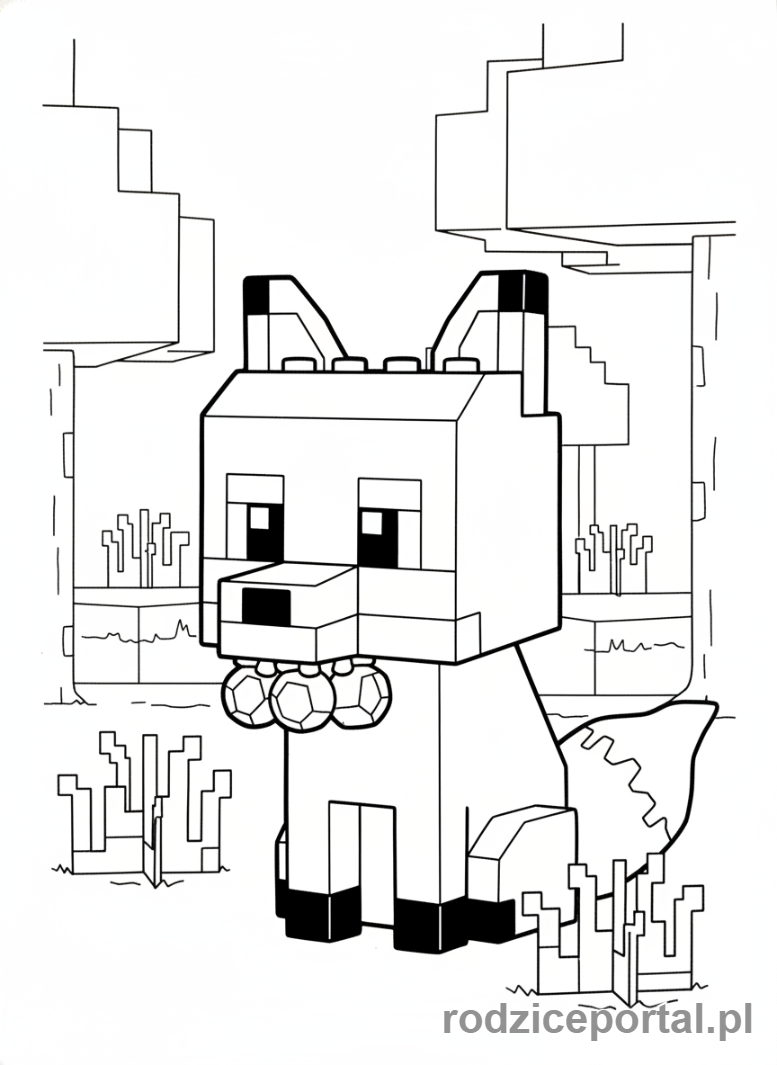 Kolorowanka Lego Minecraft - Lis Lego Minecraft z jagodami w pysku
