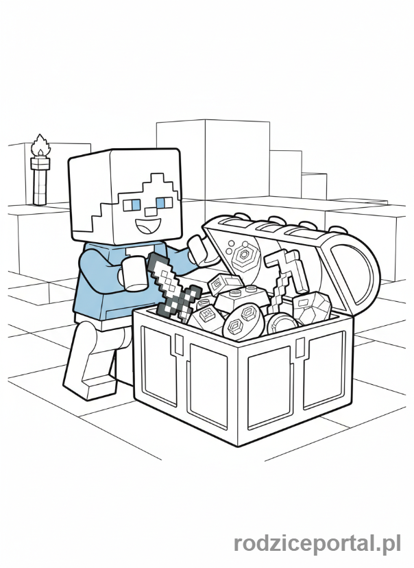 Kolorowanka Lego Minecraft - Otwieranie skrzyni