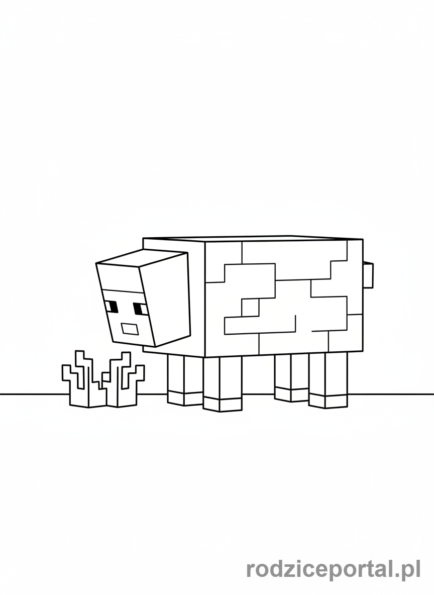 Kolorowanka Lego Minecraft - Owca jedząca trawę