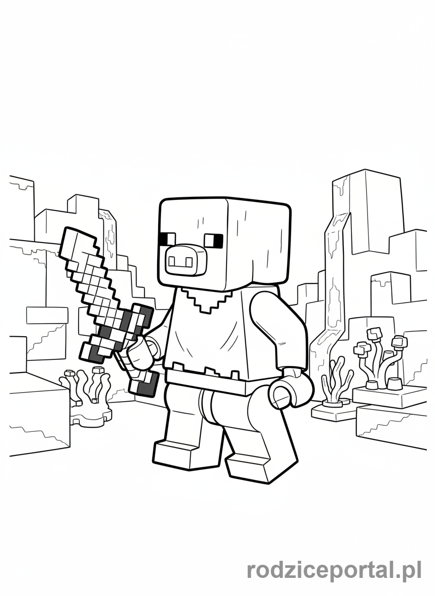 Kolorowanka Lego Minecraft - Piglin w Netherze