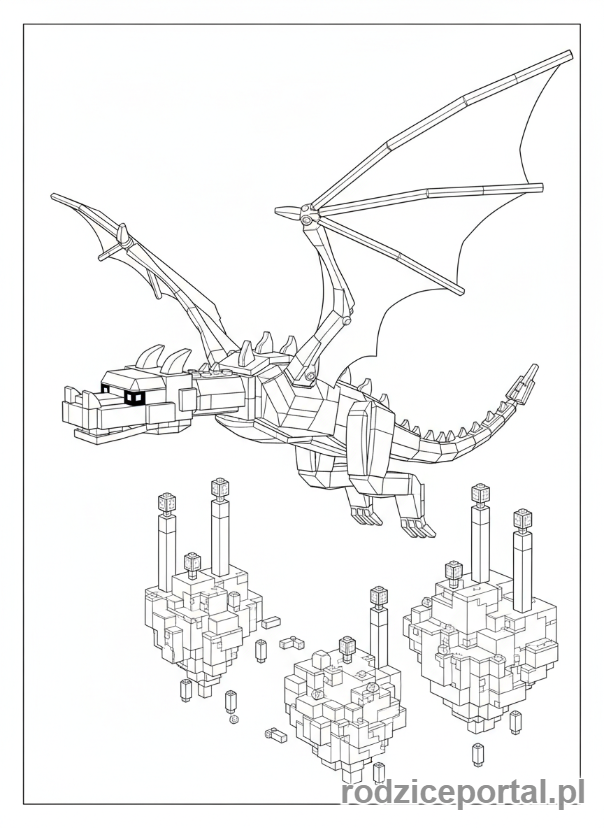 Kolorowanka Lego Minecraft - Smok Kresu w locie