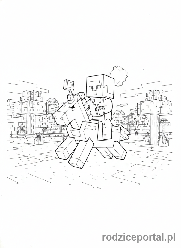 Kolorowanka Lego Minecraft - Steve jadący na koniu