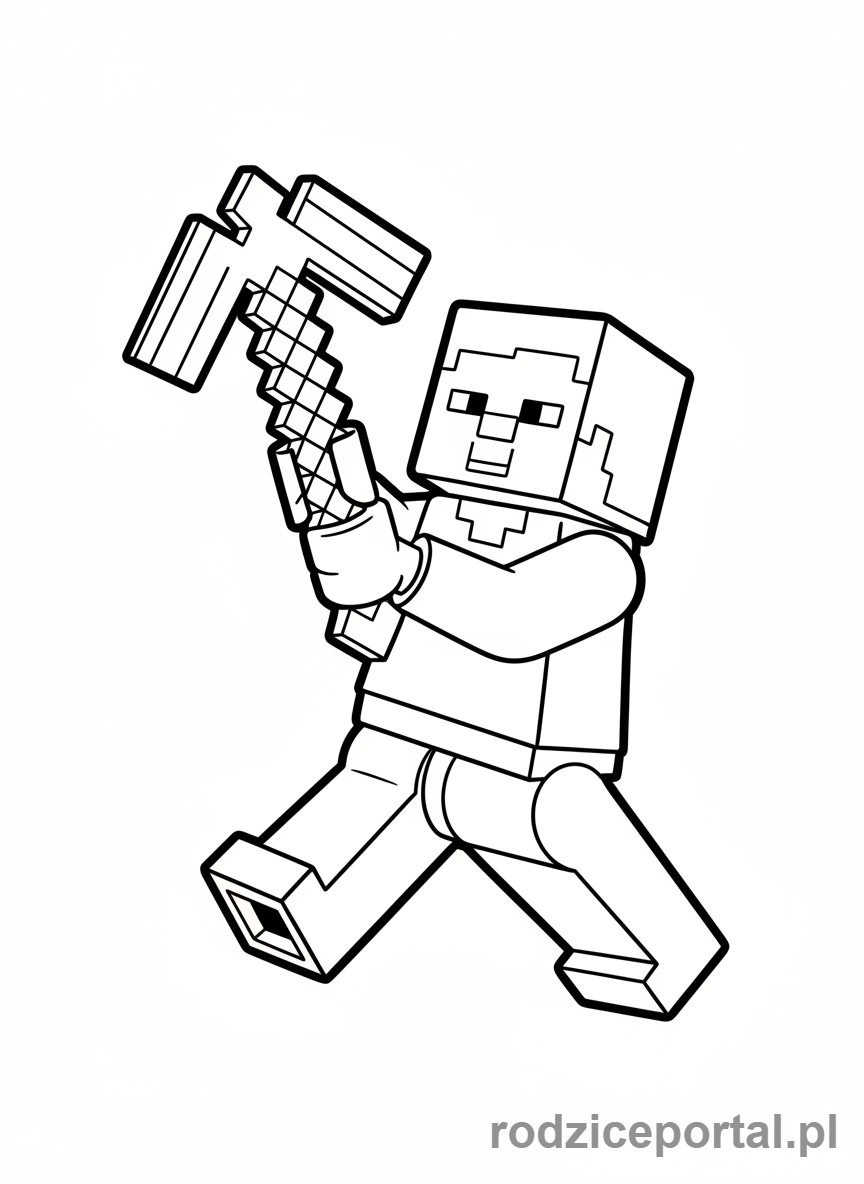 Kolorowanka Lego Minecraft - Steve z kilofem diamentowym