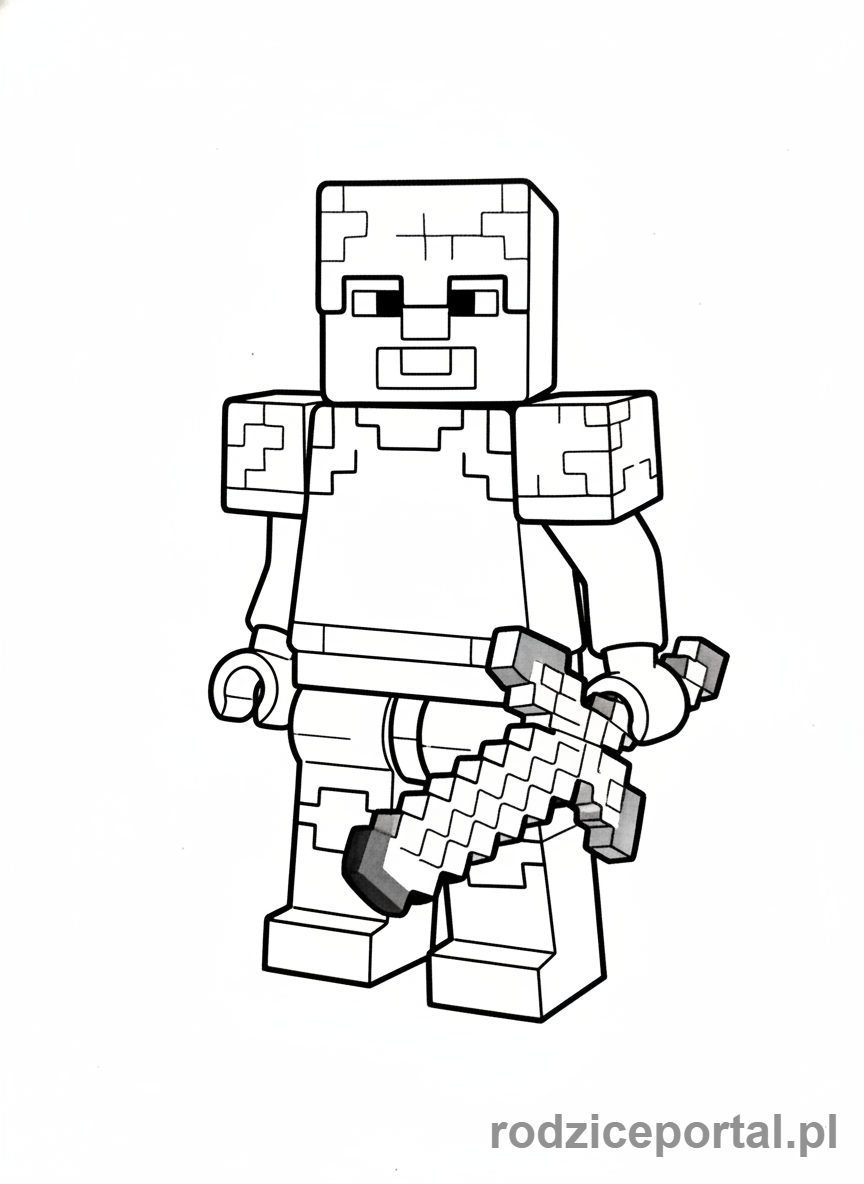 Kolorowanka Lego Minecraft - Steve z pełną zbroją diamentową