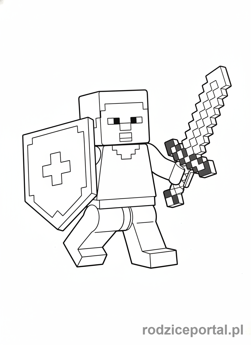 Kolorowanka Lego Minecraft - Steve z tarczą