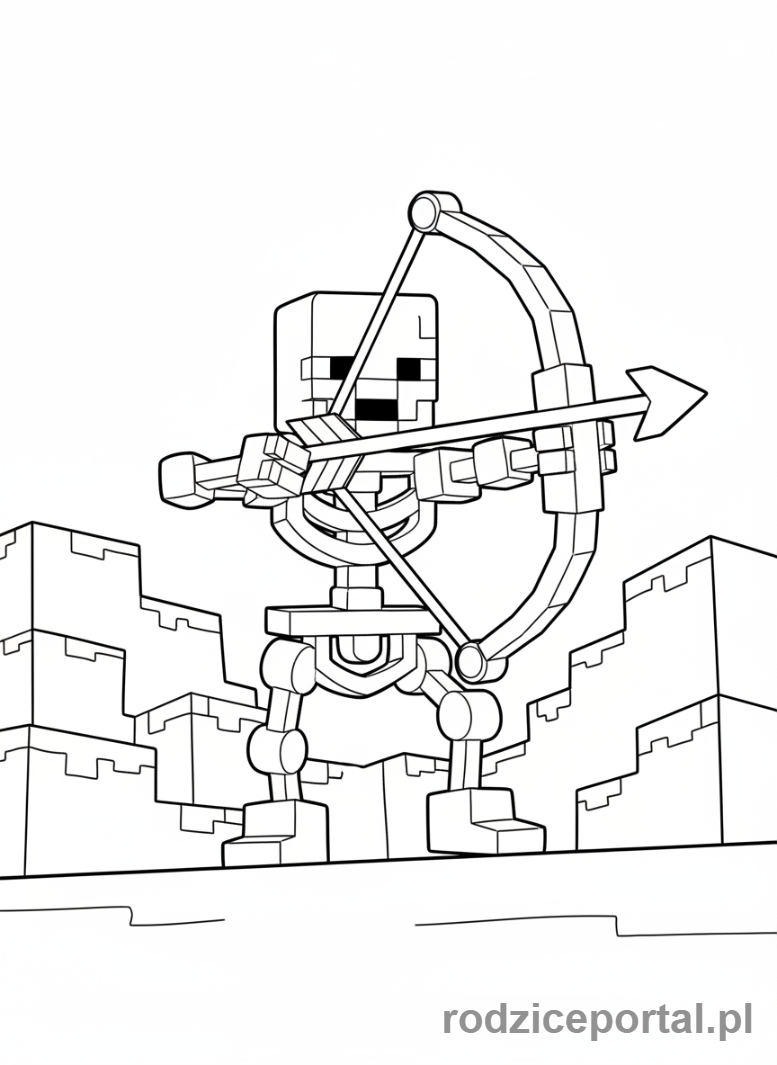 Kolorowanka Lego Minecraft - Szkielet łucznik Lego Minecraft z łukiem